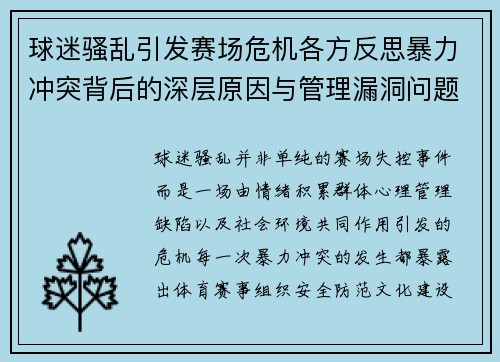 球迷骚乱引发赛场危机各方反思暴力冲突背后的深层原因与管理漏洞问题